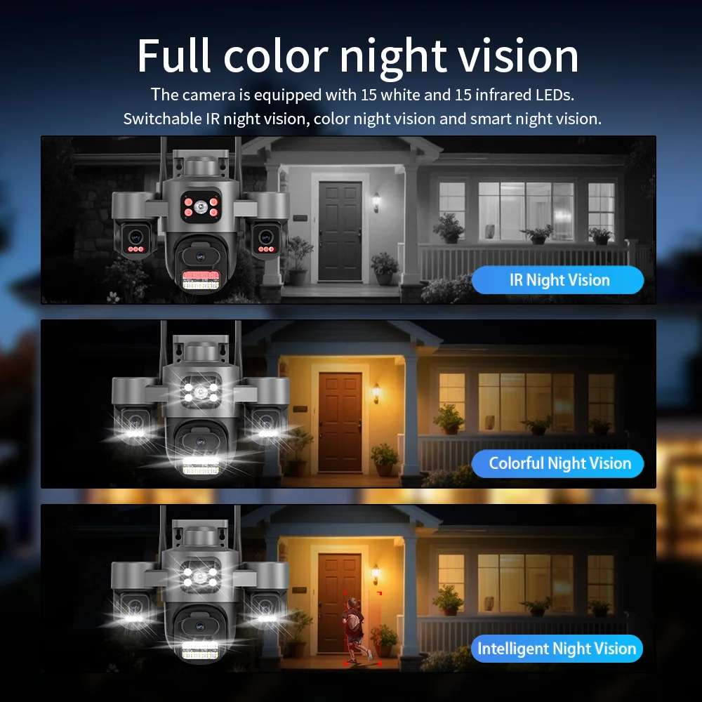 15MP HD Three Screen WIFI IP Camera Outdoor 4K Dual Lens Camera Ai Human Detection Waterproof CCTV Video Security Camera iCsee 5