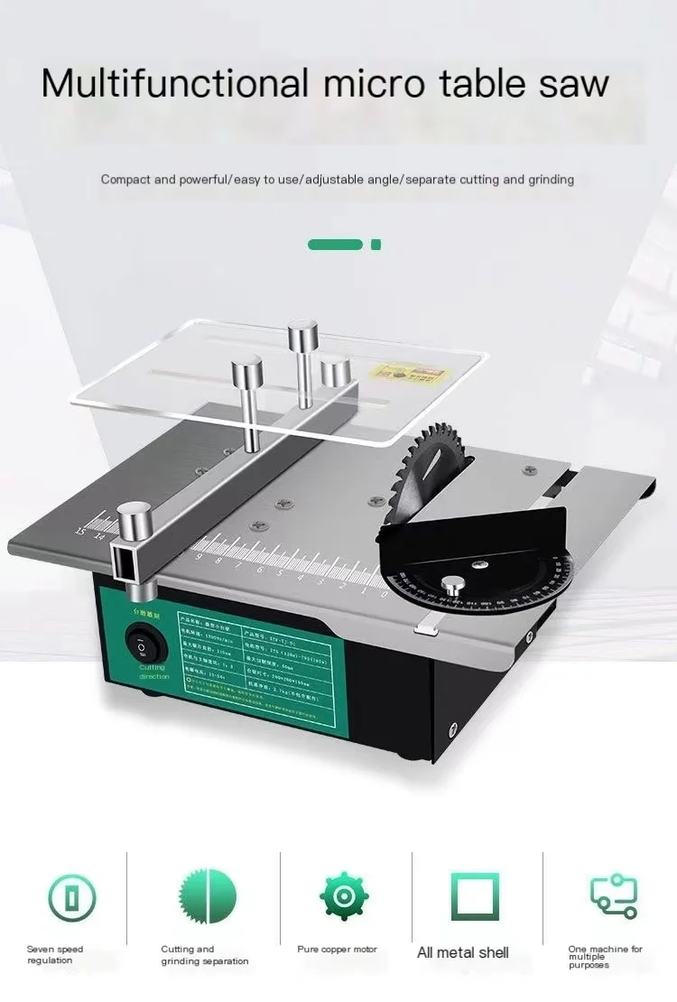 

Mini Multifunctional Table Saw Angle Adjustable Electric Desktop Saws Household DIY Cutting Grinding Woodworking Lathe Machine