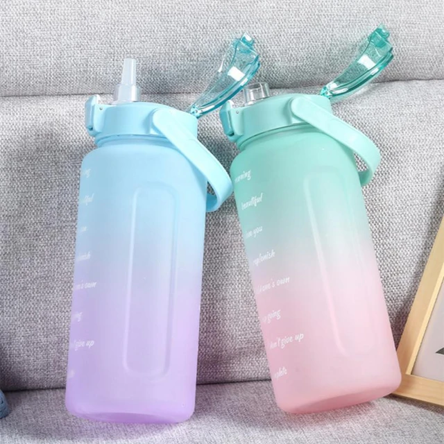 2L Large Capacity Sport Water Bottle Portable Cute Water Bottles For  Outdoor Indoor Gradient Frosted Dual