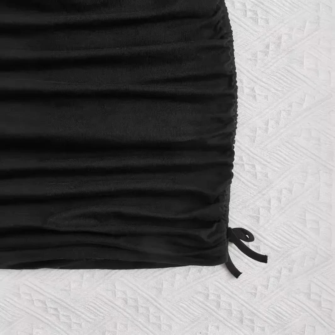 Black Bodycon Mini Dress Short Sleeve Women's Casual Skirt Tight Fit Summer Dress for Big Kids And Adults