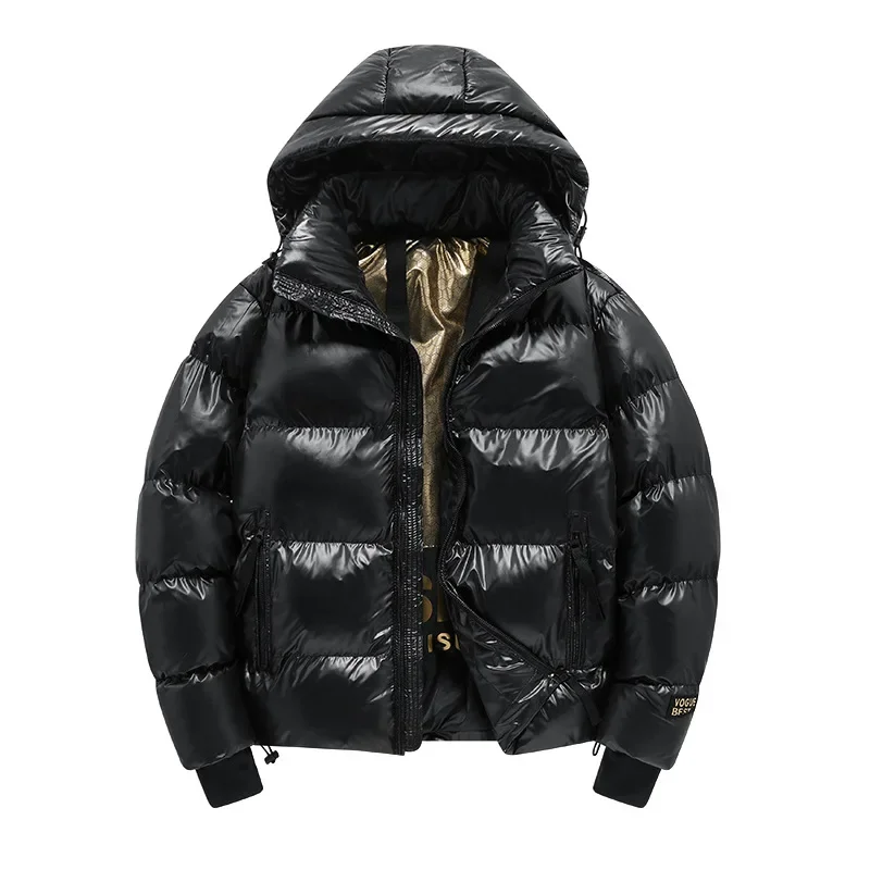 New Men's Loose Fit Hooded Thickened Cotton Jacket Bright Surface Casual Style Winter Outerwear Bread Coat