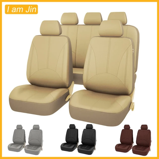 Purple 5-Seat Car PU Leather+Flax Seat Covers Cushion Front+Rear Set  Universal