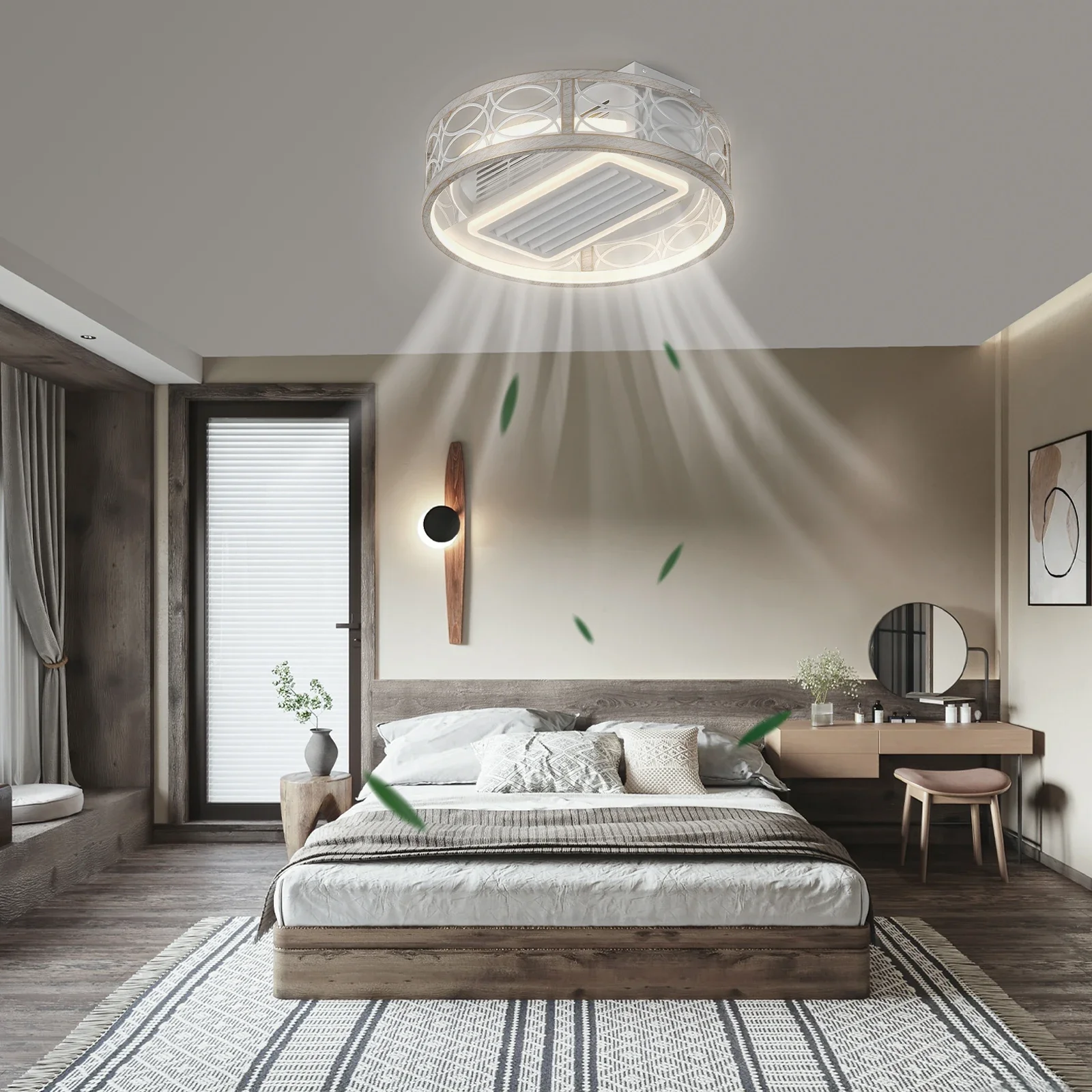 

20Inches Bladeless Ceiling Fan with Lights, Dimmable LED, Remote Control / APP Control, 6 Speeds of Wind