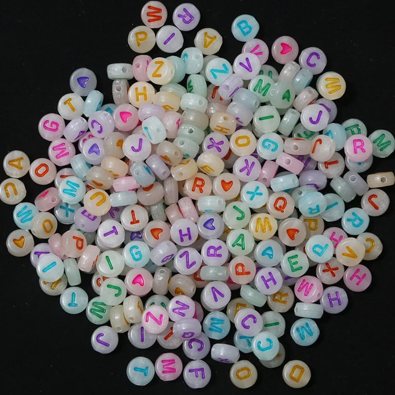 DIY Beaded Material Acrylic Stars Peach Heart Letters Luminous Flat Beads Square Beads Round Loose 100pcs