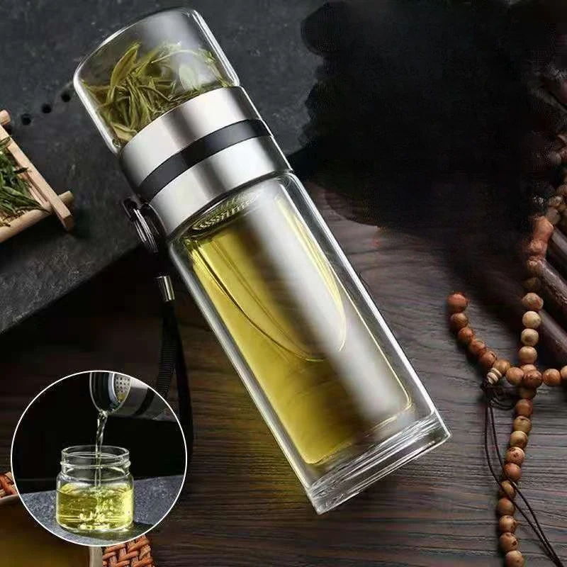 Double-Layer Glass Tea Infuser Bottle with Tea Filter