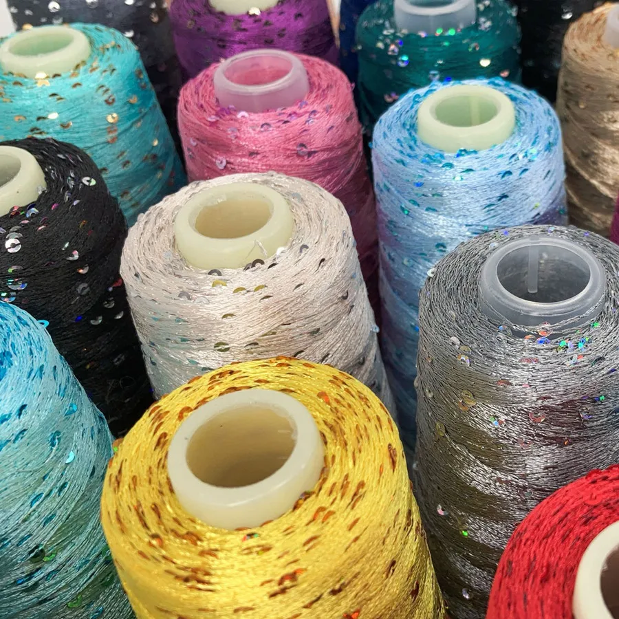 50g 150M Yarn Small Sequin Spool Cotton Bead Yarn Fancy Yarn Plush 3mm Sequins DIY Knitting Sweater Hat Scarf Decor Wool Yarn