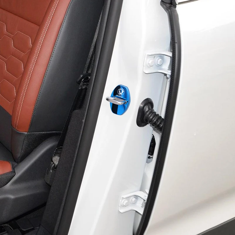 4Pcs Car Door Lock Buckle Protector Covers Stickers Accessories For Skoda Octavia Kodiaq Superb Fabia Yeti Citigo Rapid Karoq A7 car door handle stickers