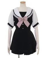 Rojita Japanese Sailor Collar Long Sleeve Dress for Women Spring Summer Sweet Lolita Bow Dress Shorts Suit Women's Two-Piece Set - Image 4