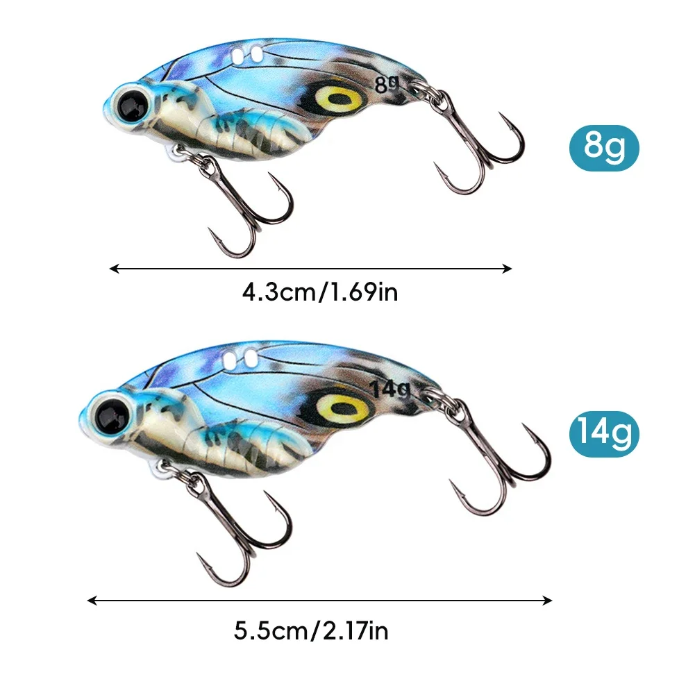 Bionic Butterfly Metal VIB Bait 8g/4.3cm 15g/5.5cm Vibration Spoon Baits Bass Fishing Lure Cicada Lure Vib Artificial Hard Lures
