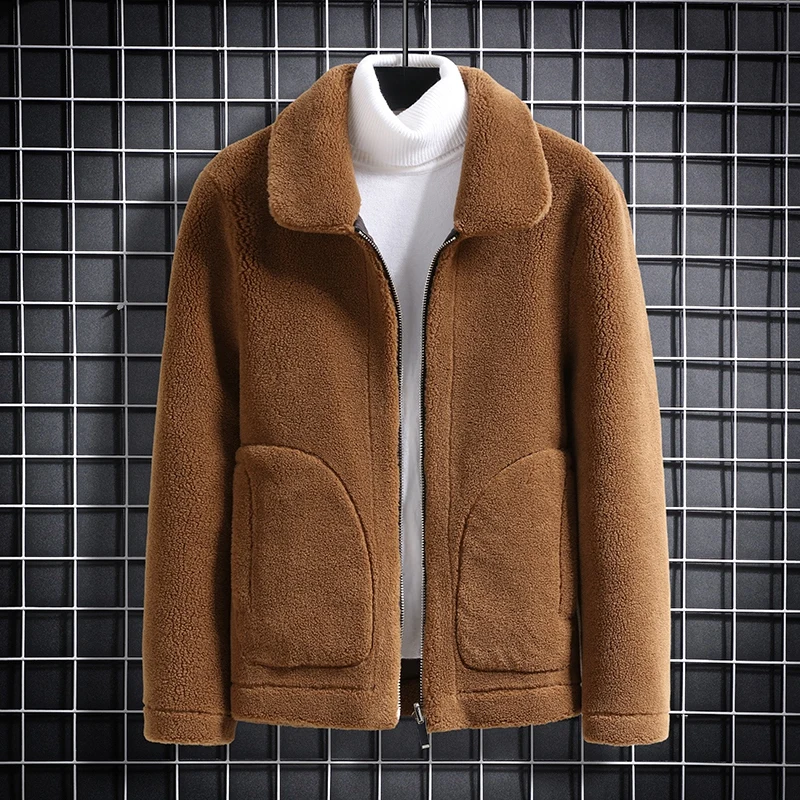 

New Men's Solid Color Italian-style Fashion Casual Fur One with Two Sides Wear Granular Fleece All-in-one Simple Lapel Jacket