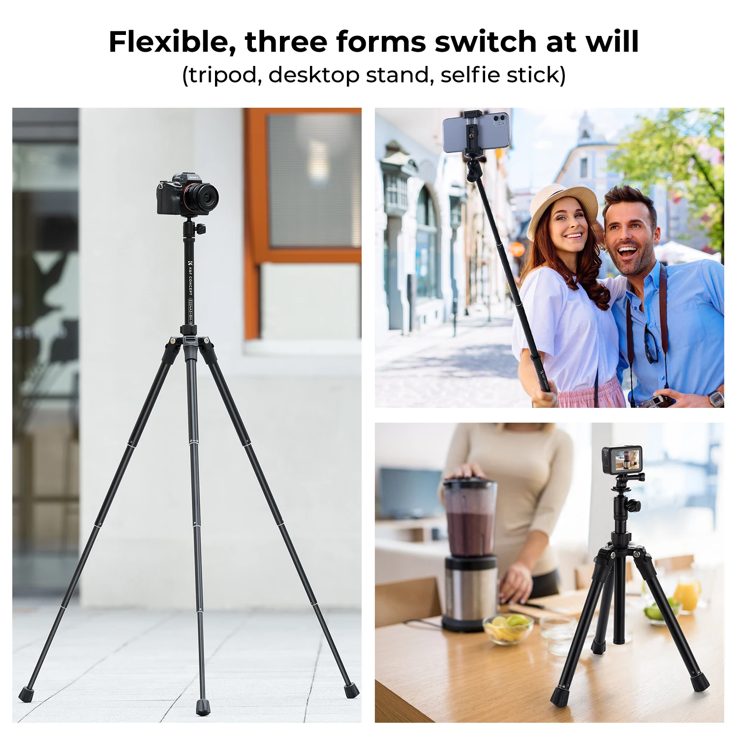 K&F Concept Phone Tripod 170cm 67in Aluminum Mini Portable Video Camera Tripod with Ball Head for DSLR IPhone Holder Clip Stands