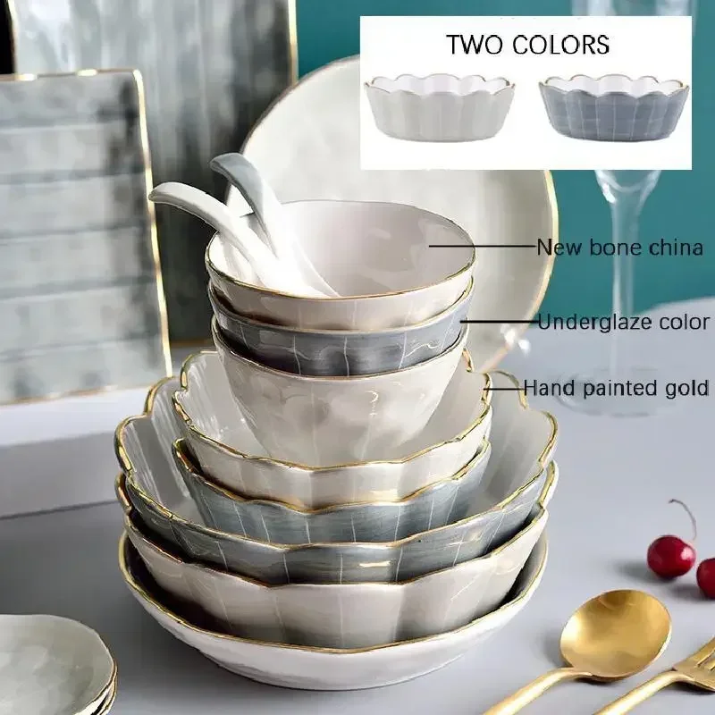 Luxury Dinner Plates Soup Rice Bowl Steak Serving Plate Cake Dessert Rack Plate Set Decorative For Dinnerware Wedding Party