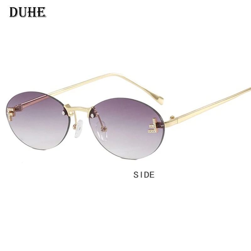 F Letter Frameless Oval Sunglasses – Retro Small Frame UV400 Protective Women’s Fashion Shades Safety Accessories Sunglasses