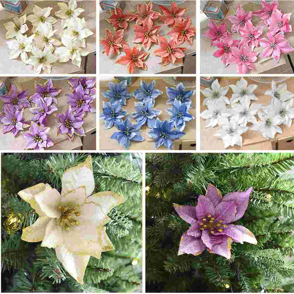 

13cm Glitter Artificial Christmas Flowers Christmas Tree Ornaments Wedding Party New Year Decorations Navidad