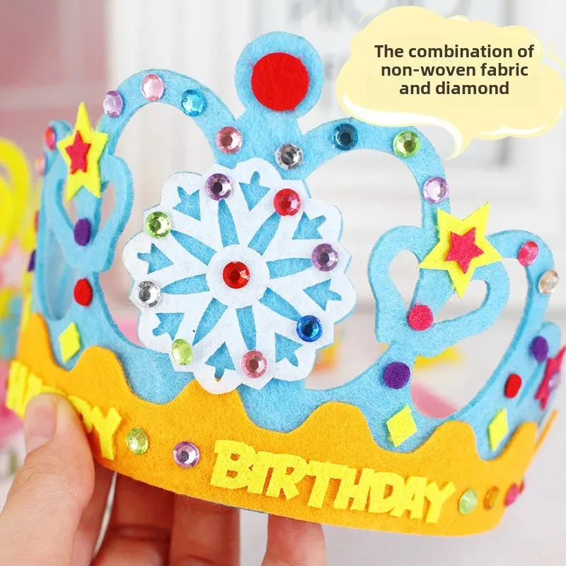 Creative DIY Children's Birthday Party Hat And Crown Accessories Kit Non-Woven Royalty Craft Material For Preschool Crafts