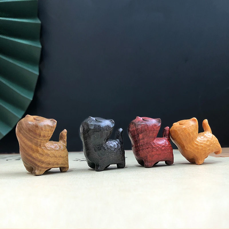 Mini Cute Wooden Cat Ornaments Kawaii Kitten Sculpture Sandalwood Cat Figurine Room Desktop Decoration Home Accessories Tea Pet