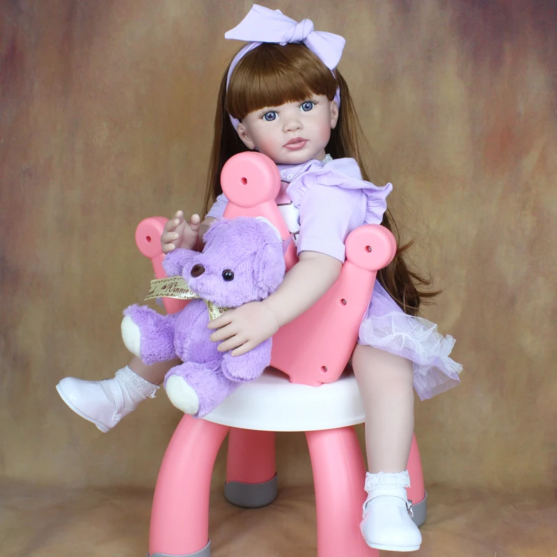 60 CM Soft Silicone Baby Reborn Doll Cloth Body 24 Inch Princess Toddler Long Hair Bebe Lovely Kid Birthday Gift Play HouseToy 3