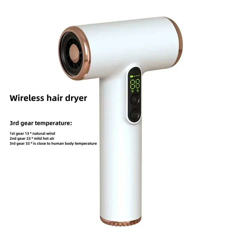 Portable Hair Dryer, Wireless USB Charging, 30000Rpm High-Speed Cold Warm Wind Negative Ions