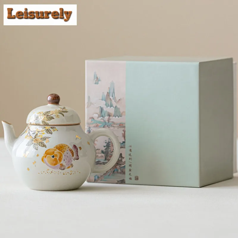 Grass Ash Glaze Gold Osmanthus Fish Ruyi Teapot Japanese Tea Infuser Pot Tea Maker Kettle With Strainer Drinkware Collection