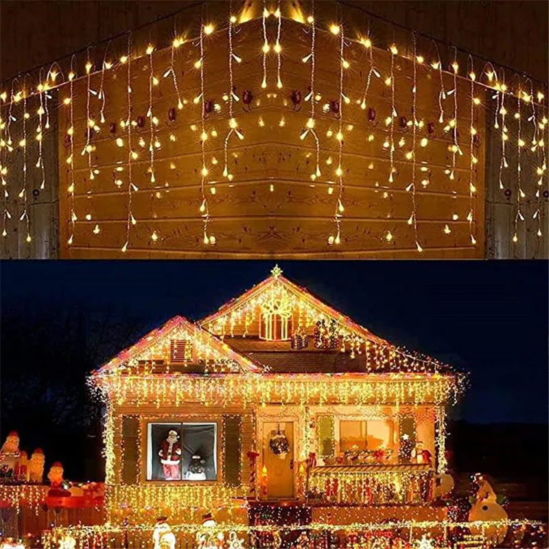 thumbnail image 1 of Cadena de luces de carámbanos conectables de 220 V y 110 V, luces de carámbanos navideñas impermeables para exteriores, 1 of 4