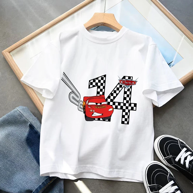 

Disney Cars Children T-Shirt Lightning McQueen Number 1-14 Clothes Kawaii Anime Cartoons Kids Boy Girl T Shirt Casual Tops