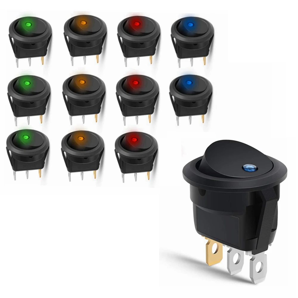 12pcsRoundToggleLEDSwitch3Pin12V20ACarTruckRockerSwitches
