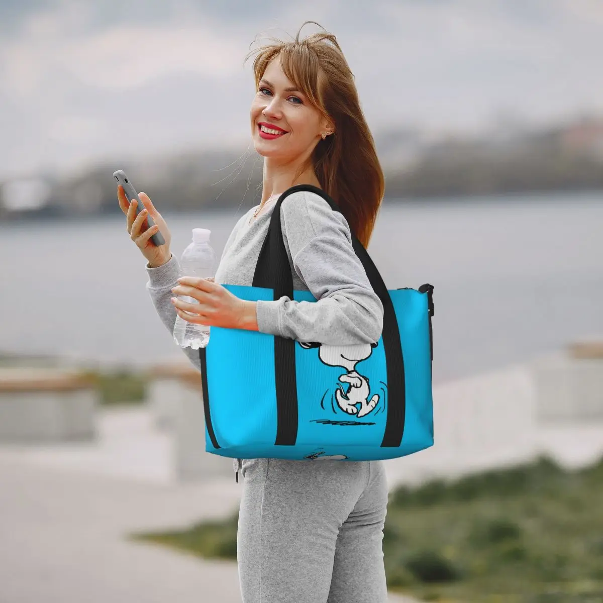 Custom Snoopys Happy Dance Tote Bag Women Large Capacity Cartoon Comic Dog Beach Gym Shoulder Travel Bag 6