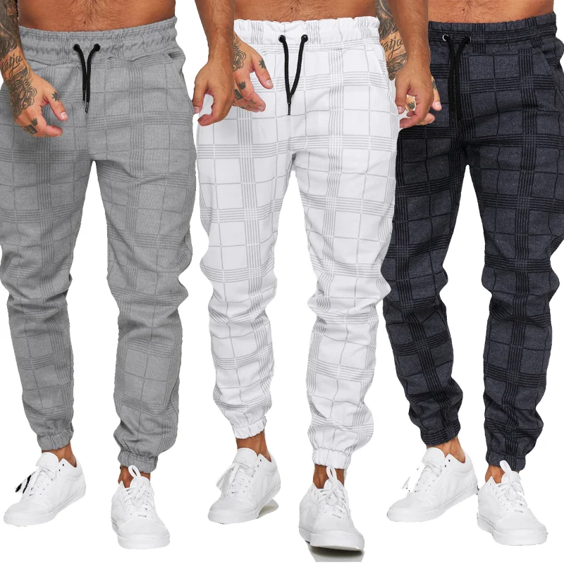 

Men's Fashion Casual Pants Plaid Printed Solid Color Tie Elastic Waist Fitness Jogging Pants Business Commuter Men's Pants M-3XL