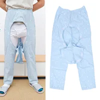 Open Crotch Bedridden Trousers Cotton Full Open Down Elastic Waist Soft Dragonfly Print Patient Bedridden Pants for Disability 2
