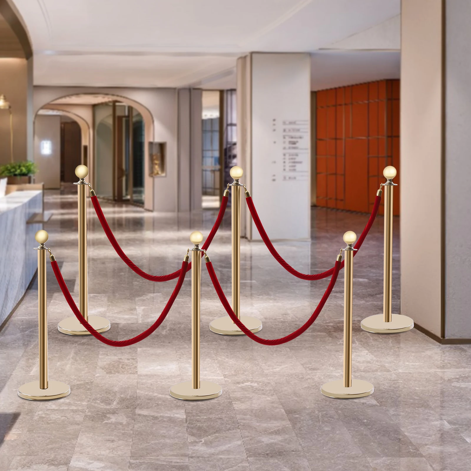 

Crowd Control Stanchion, Stanchion Set, Stanchion Set with 5 ft/1.5 m Red Velvet Rope, Crowd Control Barrier Metal Base