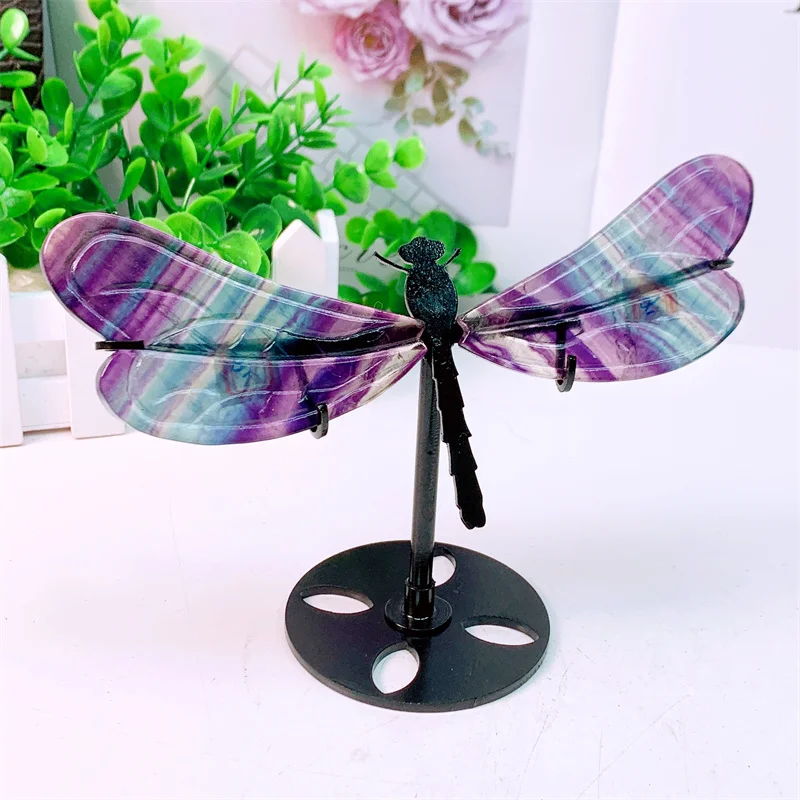 

Natural Rainbow Fluorite Dragonfly Wings Crystal Healing Gemstone Crafts For Girl Birthday Present Decorations Gift 1pair