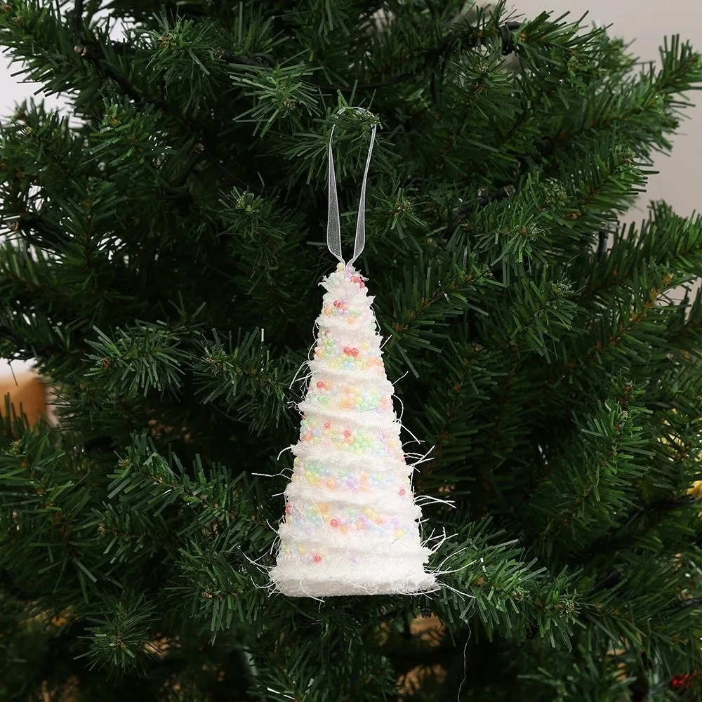 Cute Foam Christmas Hanging Pendant Flocking White Xmas Tree Decor DIY Candy Cane Ornament New Year