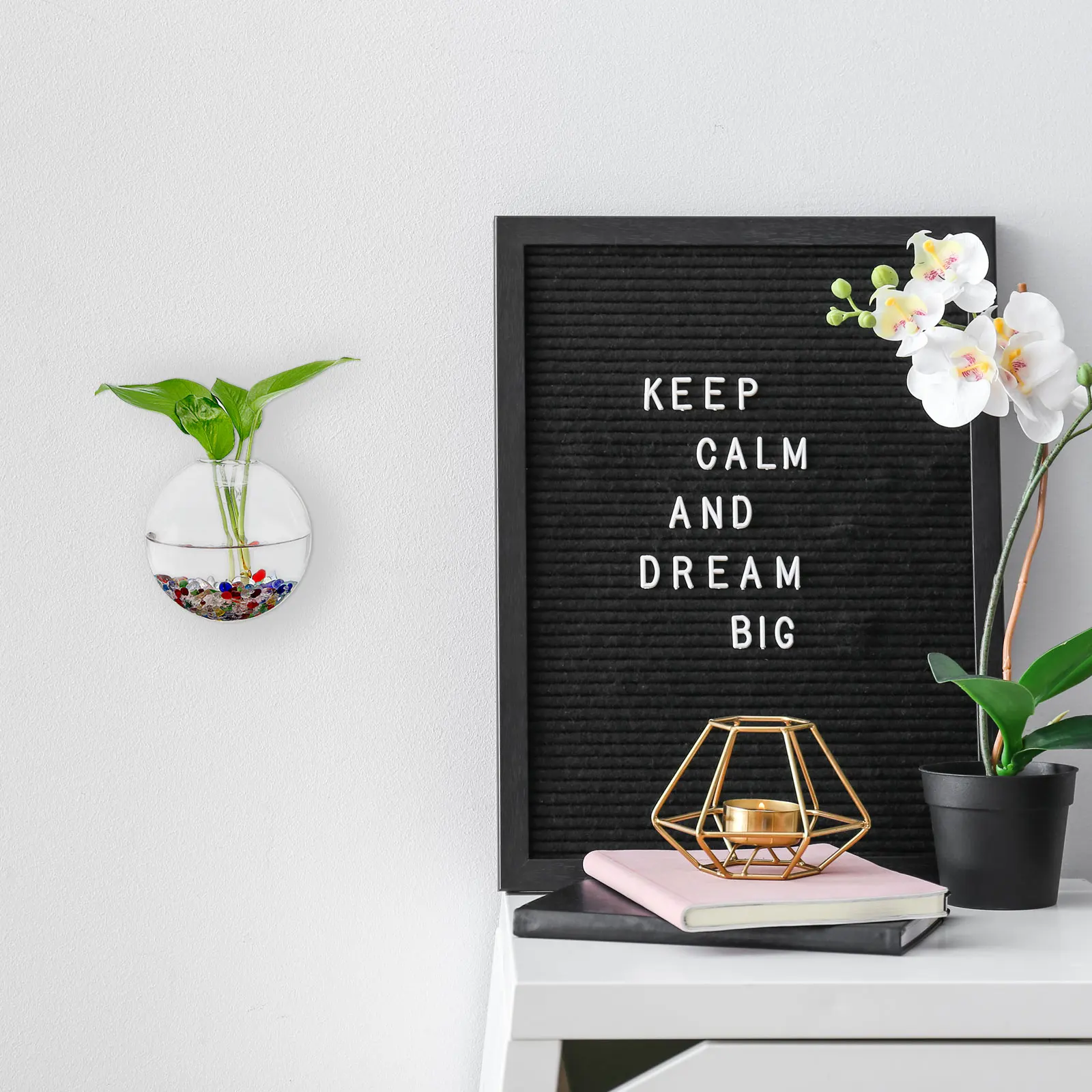 Wall Hanging Glass Terrarium Planters 5x5inch, Oblate Wall-Mounted Plant Propagation Station Container Vases for Hydroponic