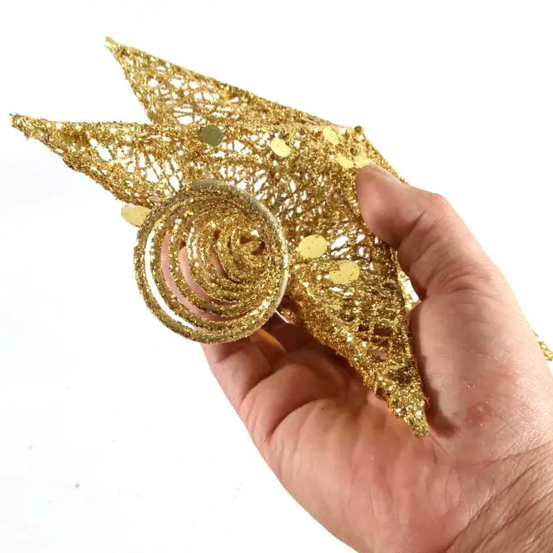 Golden Christmas Tree Top Star Iron Art Hollow Five Pointed Star Christmas Tree Top Festive Atmosphere Decoration christmas tree decoration christmas star decoration