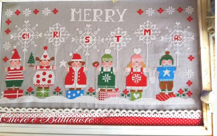 Cuore E Batticuore-Six Christmas Cartoon Dolls 61-36 Kit Di Cucito Cross Stich Set Kit Punto Croce Ricamo A Punto Croce
