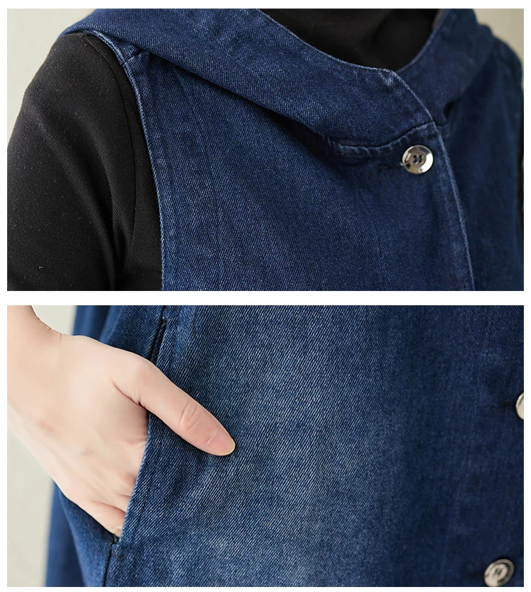 Women Denim Vest Vintage Long Style Spring Autumn Plus Size Sleeveless Outerwear All-Match Design Female Jean Waistcoat long down puffer coat