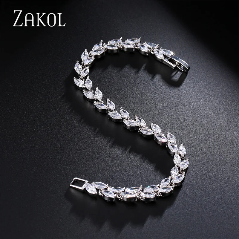 Bangle Bracelet for Women ZAKOL Fashion Leaf Shinny Marquise Cut Cubic Zirconia Bridal Wedding Party Jewelry BP061 zircon bracelet stone bracelet zirconia bangle