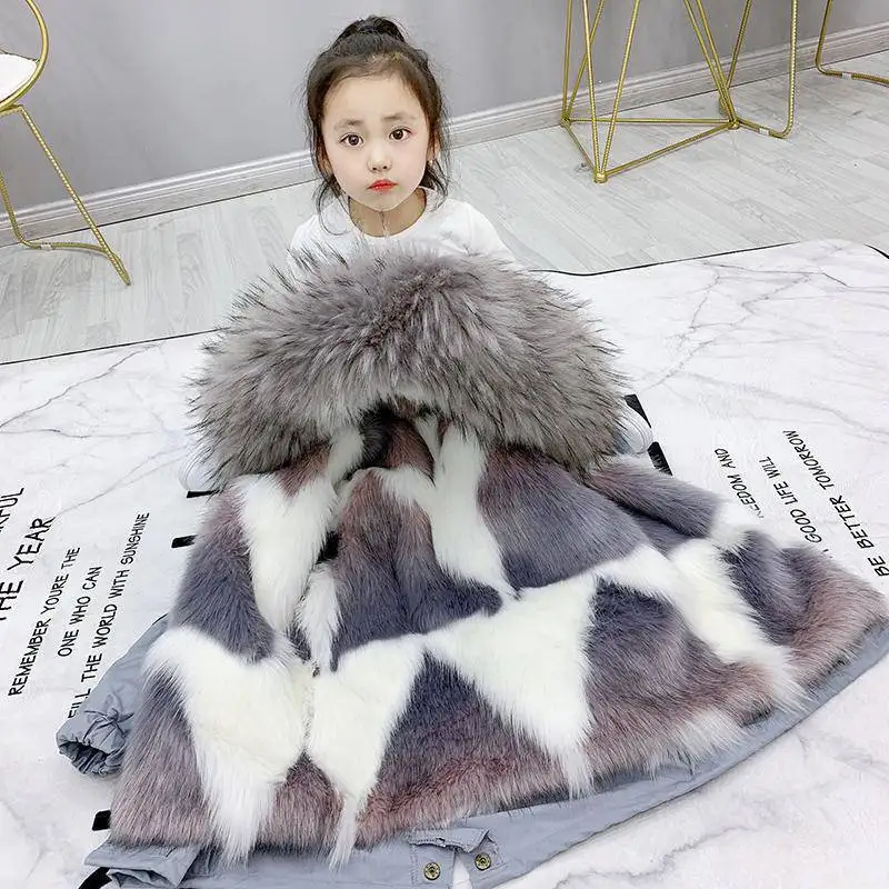 

Children`s Jacket for Girls 2023 Fashion Winter Faux Fox Fur Coat Kid Boys Clothing Hooded Thick Warm Outerwear Parka Snowwear