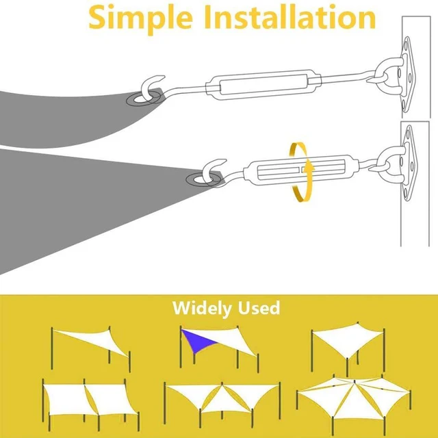 Shade Sail Hardware Kit, 304 Rozsdamentes Acél Készlet Négyzet Alakú/Téglalap Árnyékos Vitorla, Rögzítőelemes Felszerelés A Kerti Medencéhez - Image 4