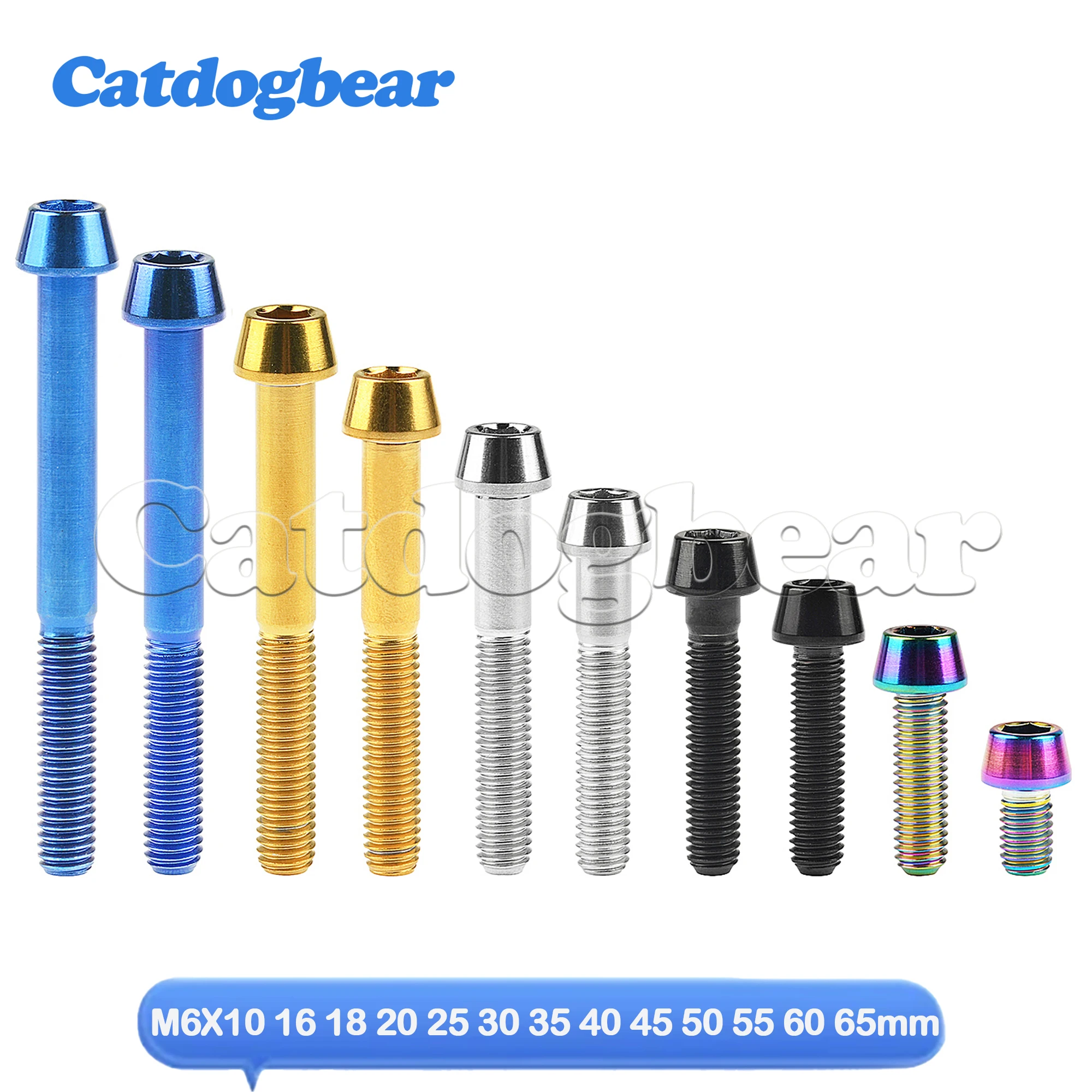 Catdogbear 티타늄 Ti M6X10 16 18 20 25 30 35 40 45 50 55 60 65mm 테이퍼 헤드 볼트 알렌 키 나사 자전거..