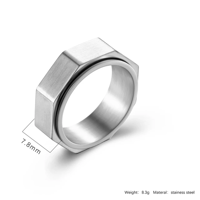 Geometric Octagon Screw Nut Shape Men Women Titanium Wedding Band