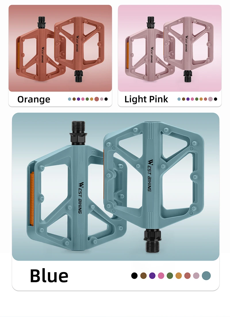 WEST BIKING Mehrfarbige Nylon-Fahrradpedale mit DU-Lager, Rutschfest, Reflektierend, für MTB und Rennrad, Flache Pedale, Fahrradzubehör – Detail 13