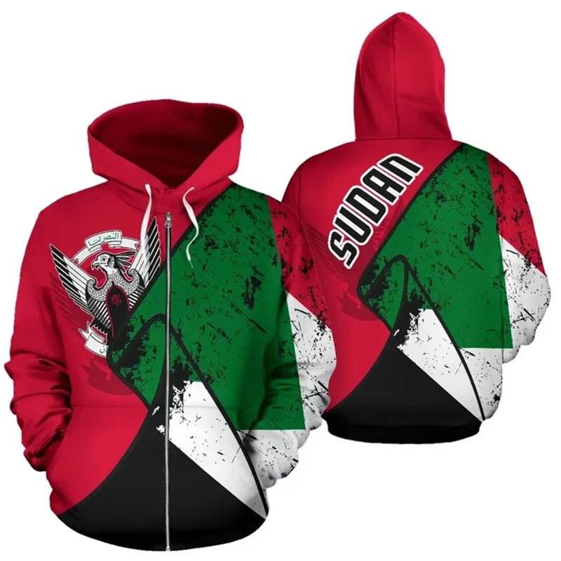 thumbnail image 1 of Sudadera con cremallera y estampado 3D de la bandera del sultán para hombres y mujeres, sudaderas con capucha con emblema nacional, sudaderas casuales holgadas de manga larga para la calle, 1 of 5