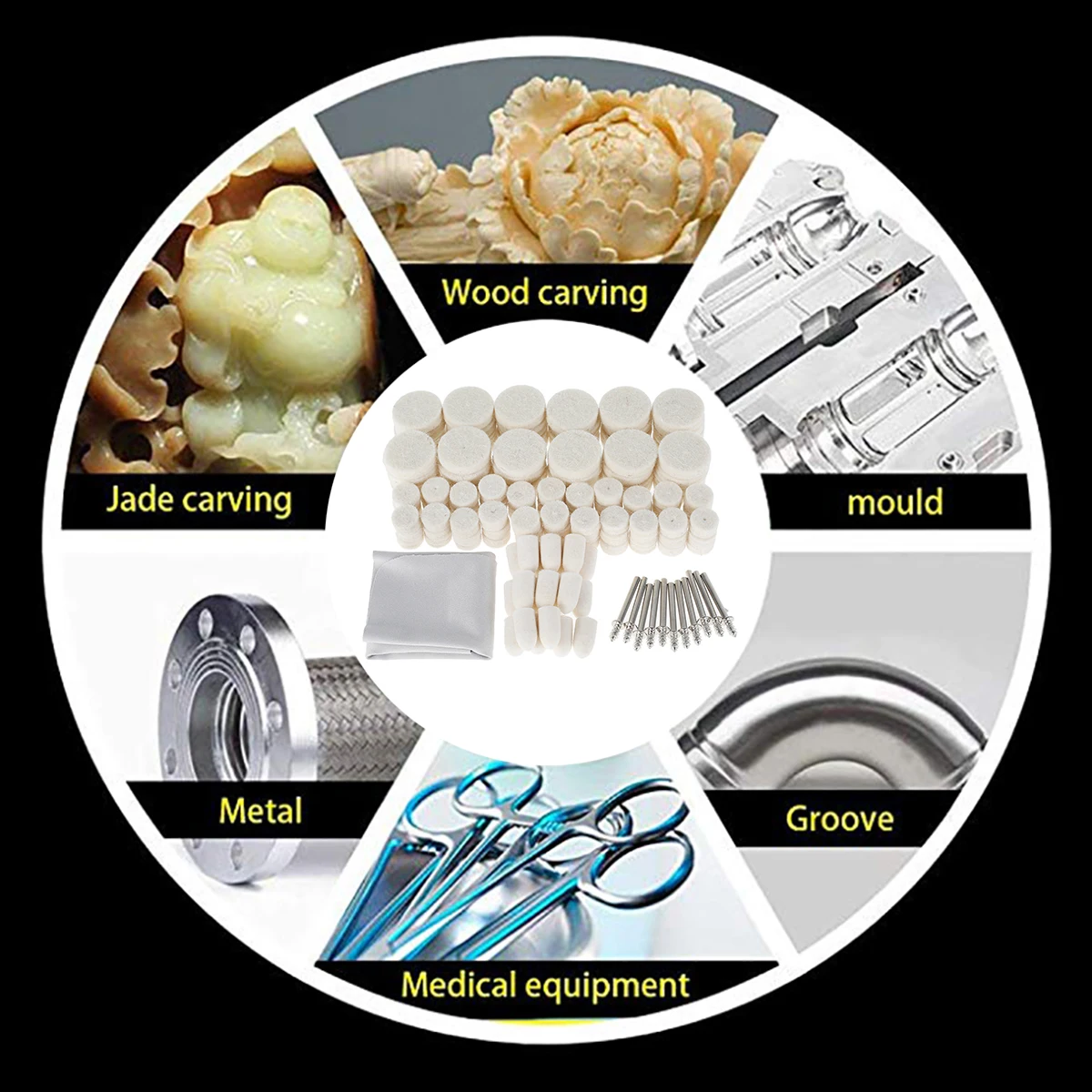 Grinding Polishing Buffing Round Wheel Pad Wool Felt with 1/8" Shank Connecting Rod Rotary Tool Accessory for Wood Metal Jewelry