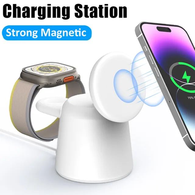 Support de chargeur magnétique sans fil pour iPhone, Magsafe, 15, 14, 13, 12 Pro Max, Airpods Pro, Apple Watch 9, 8, Station de charge rapide, 3 en 1 1