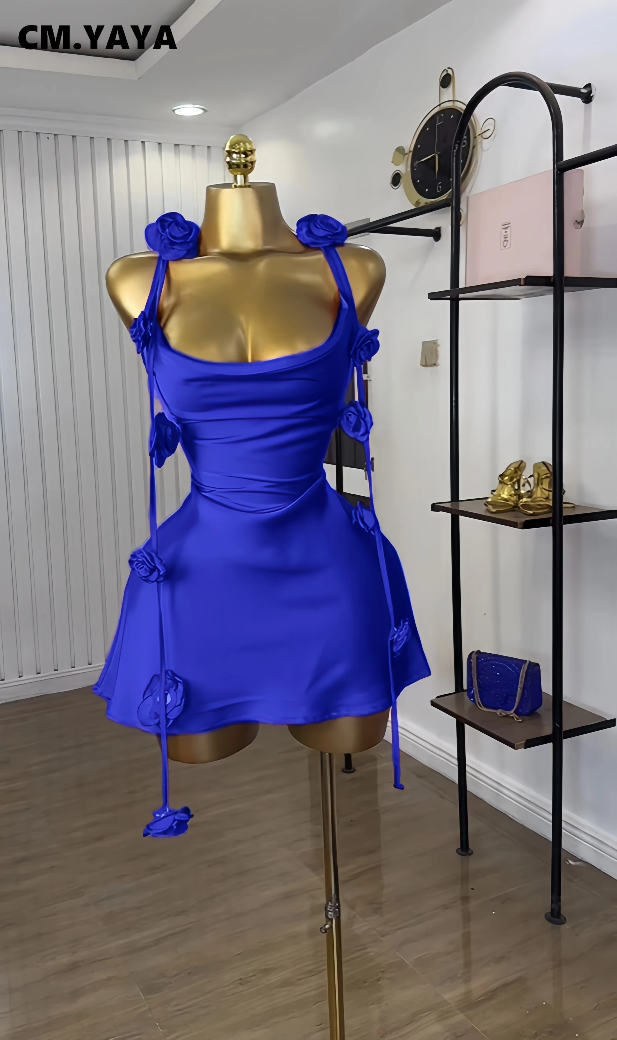 CM.YAYA Women Floral Applique Sleeveless Strap Midi A-line Dress 2025 Summer Holiday Birthday Sexy Club Party Evening Dresses 6