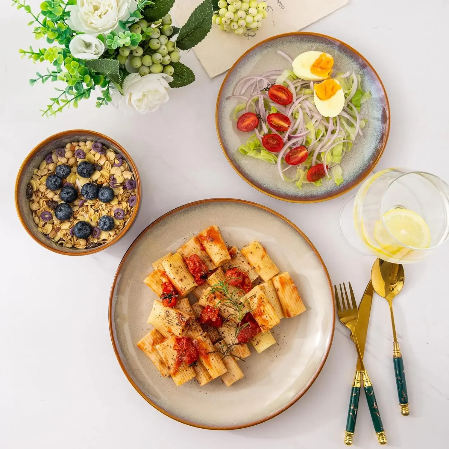 Ceramic Dinnerware Sets,Stoneware Coupe Plates and Bowls Sets,Highly Chip and Crack Resistant Dishwasher & Microwave & Oven