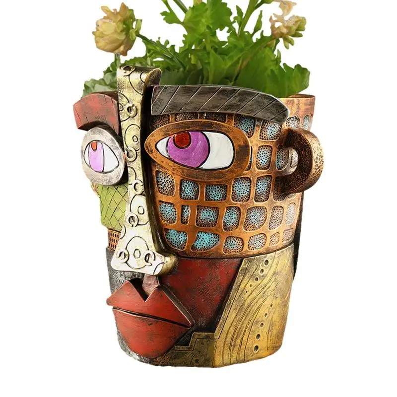 

Planter Face Colorful Resin Head Plant Pot With Handles Resin Head Flower Pots Unique And Funny Abstract Head For Balcony Or