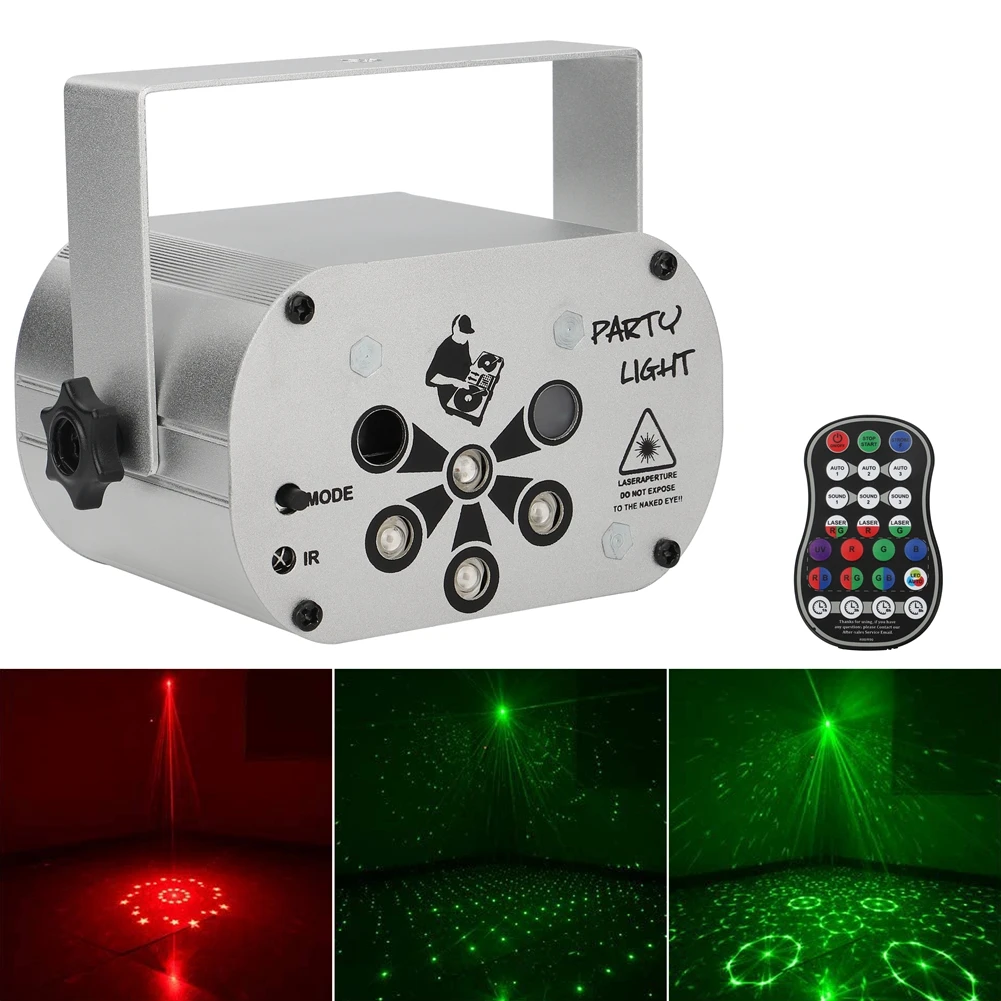 

RG Laser+RGB+UV LED 6-hole Light Stage Effect Lighting HOLDLAMP with Remote Controller Auto Sound Control for DJ Club Party Show