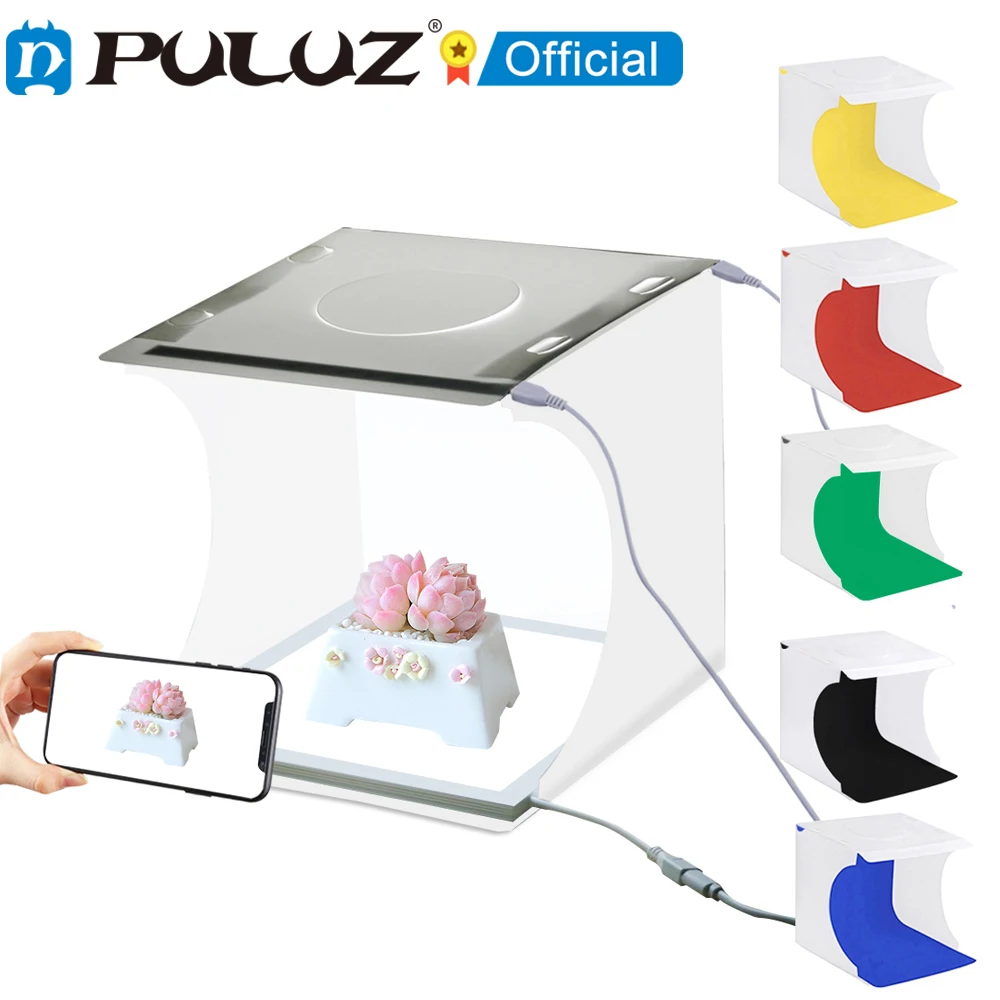 PULUZ 2 LED 20 cm Light box Portable Fold Mini Photo Studio 1100LM Photography Softbox Shooting Tent Box Kit &6 Color Backdrops